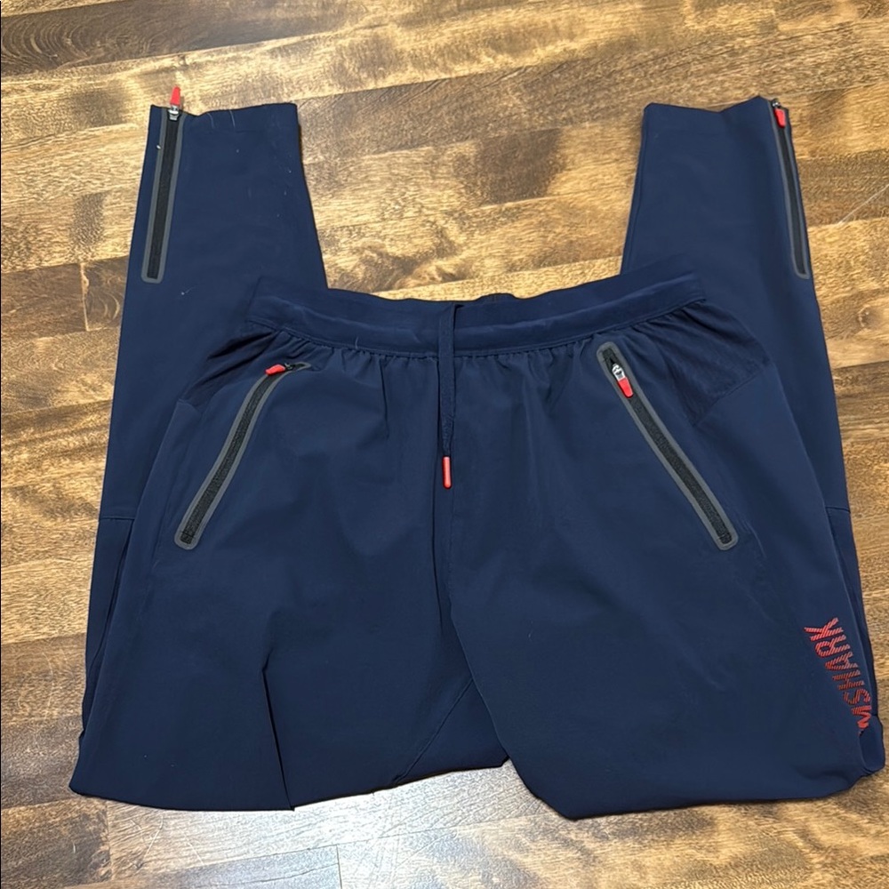 Gymshark Men's Dark Blue Joggers with Red Accents